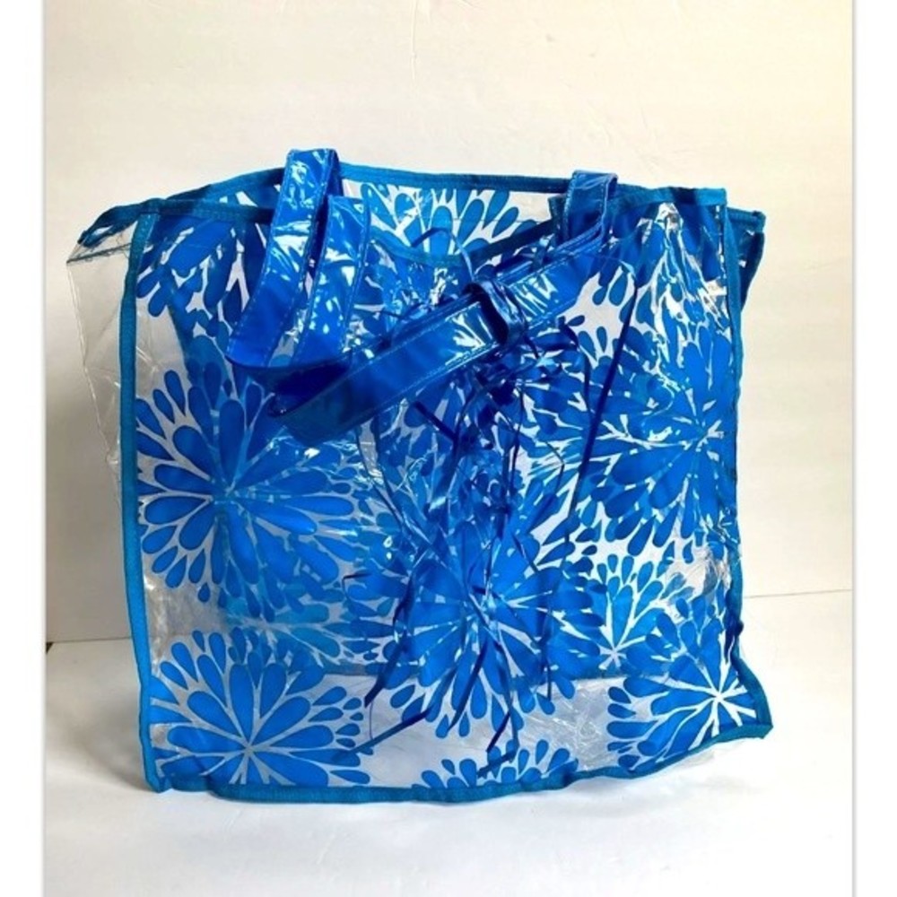 Transparent PVC Tote Shoulder Bag Shopping Handbag Travel Beach Bag Blue - Picture 2 of 9